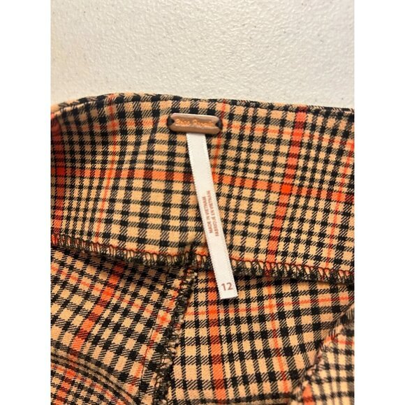 Free People Flyin High Black and Tan Plaid Slit Hem Skinny Pants Women's 12 - Picture 6 of 6